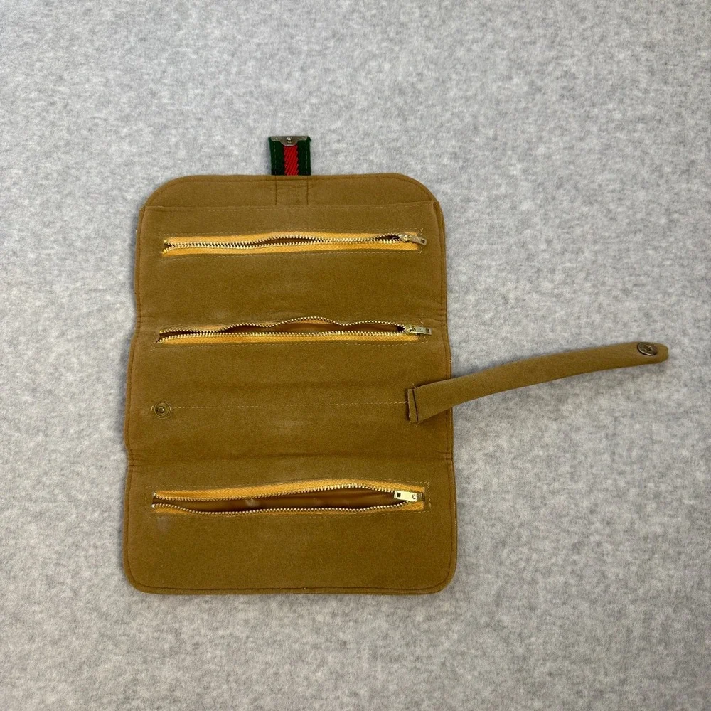 Vintage 1970s Suede Travel Jewelry Organizer Trifold Case Made in Hong Kong
